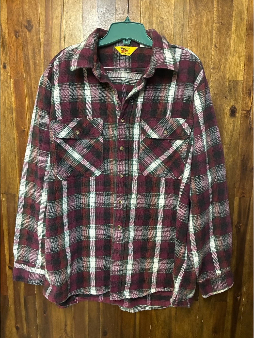 Vintage Work n Sport XL Plaid Flannel Shacket Made USA Retro 90s Grunge